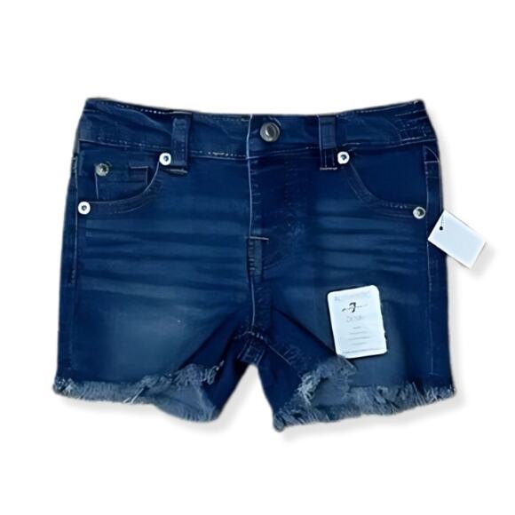 7 For All Mankind Jean Shorts Elastic Waist Belt loops Frayed Hem Girls 24M NWT - Picture 1 of 7